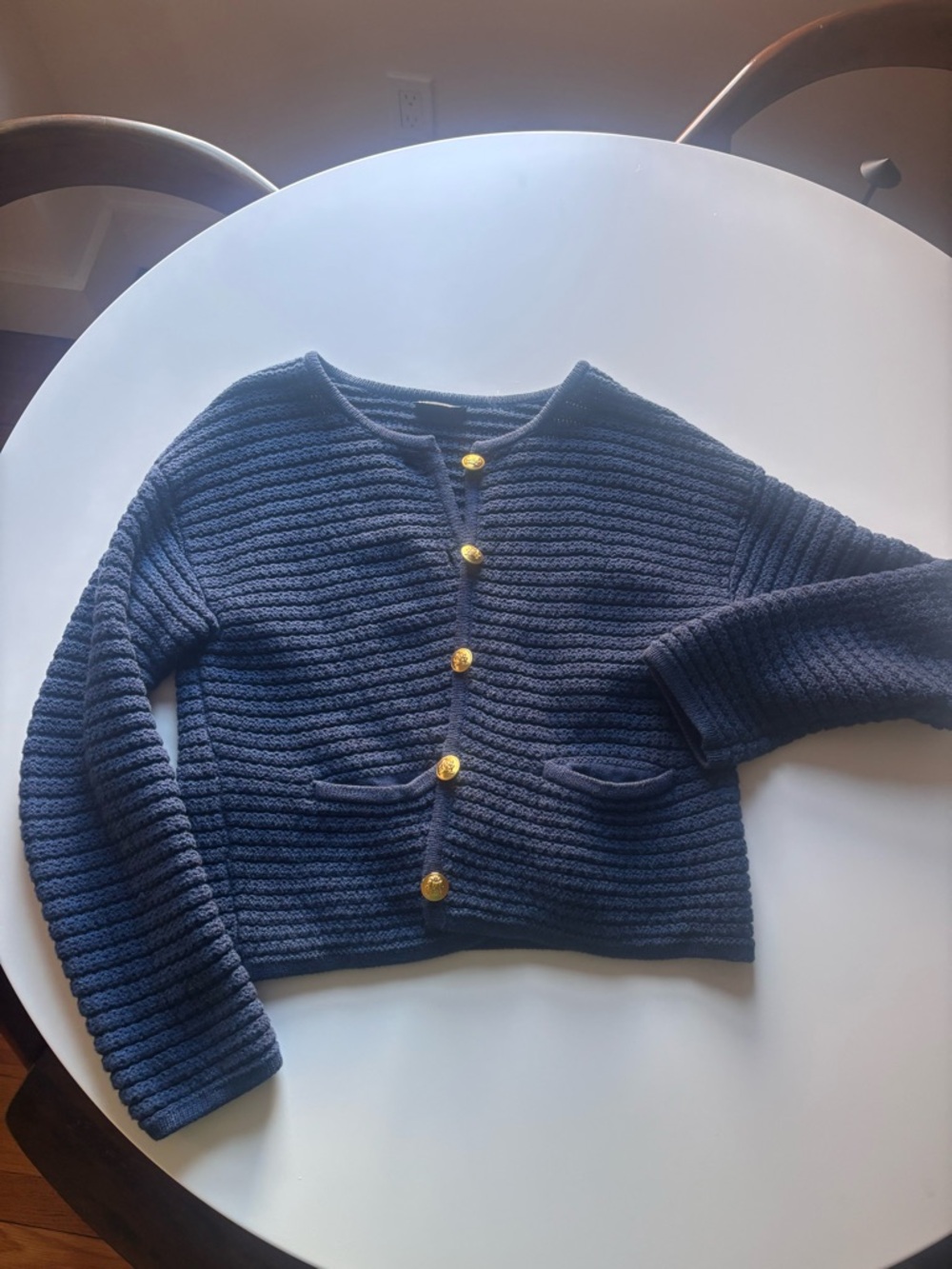 GAP Navy Ribbed Knit Cardigan with Gold Buttons